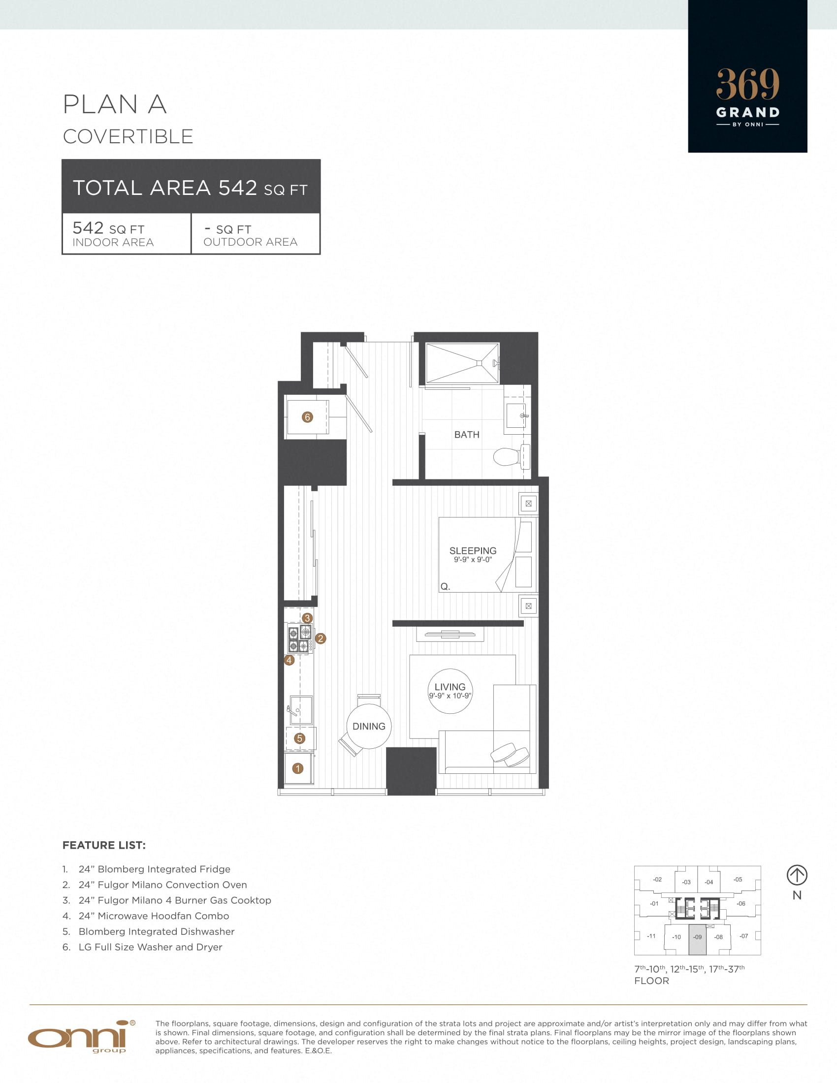 Floor plan for studio, 1 bath, 542 sqft